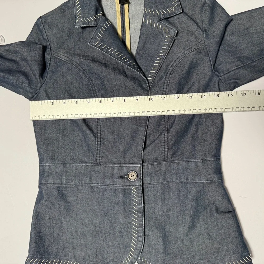 Apostrophe Womens Denim Jacket Blue White Contrast Stitching Blazer Style Size 2